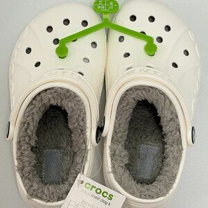 NWT Kids Baya Lined Crocs Clog White & Grey US c11 EU 28-29 UK c11 Shoes